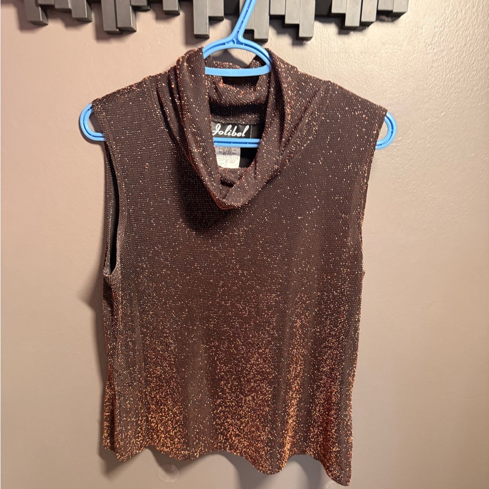 Black and Copper Sleeveless Glitter Top